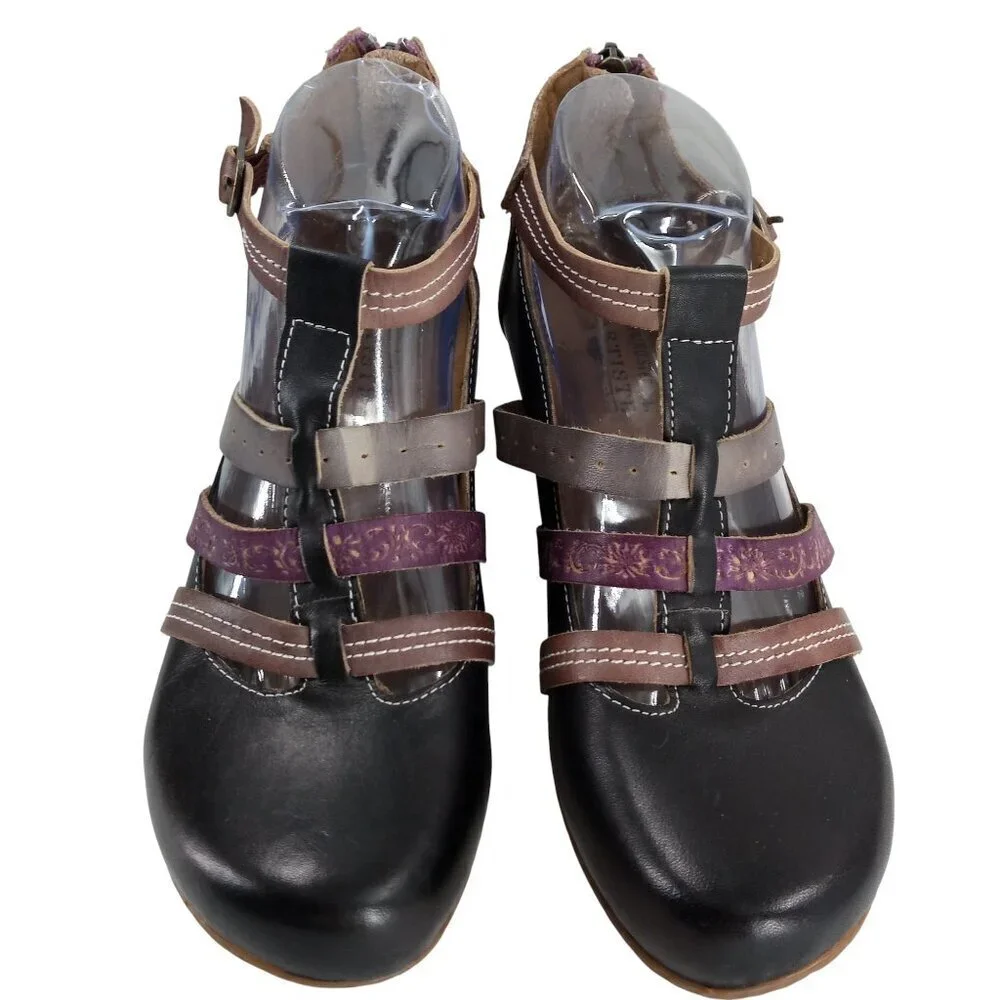 L'Artiste Yulianna Mary Jane Wedge Leather Comfort Shoes Size 38 US 7.5-8 Purple